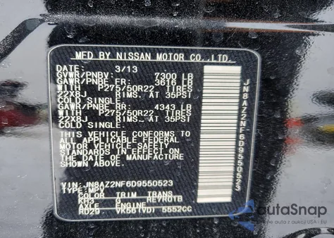 2013 Infinity Qx56 Base z USA, uszkodzony, nr VIN JN8AZ2NF6D9550523